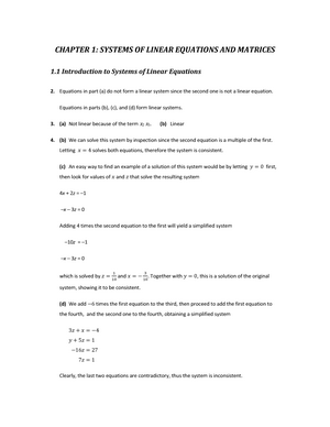 알기쉬운선형대수11판 Ch1 솔루션 - 1 Introduction To Systems Of Linear Equations 2.  Equations In Part (A) Do Not - Studocu